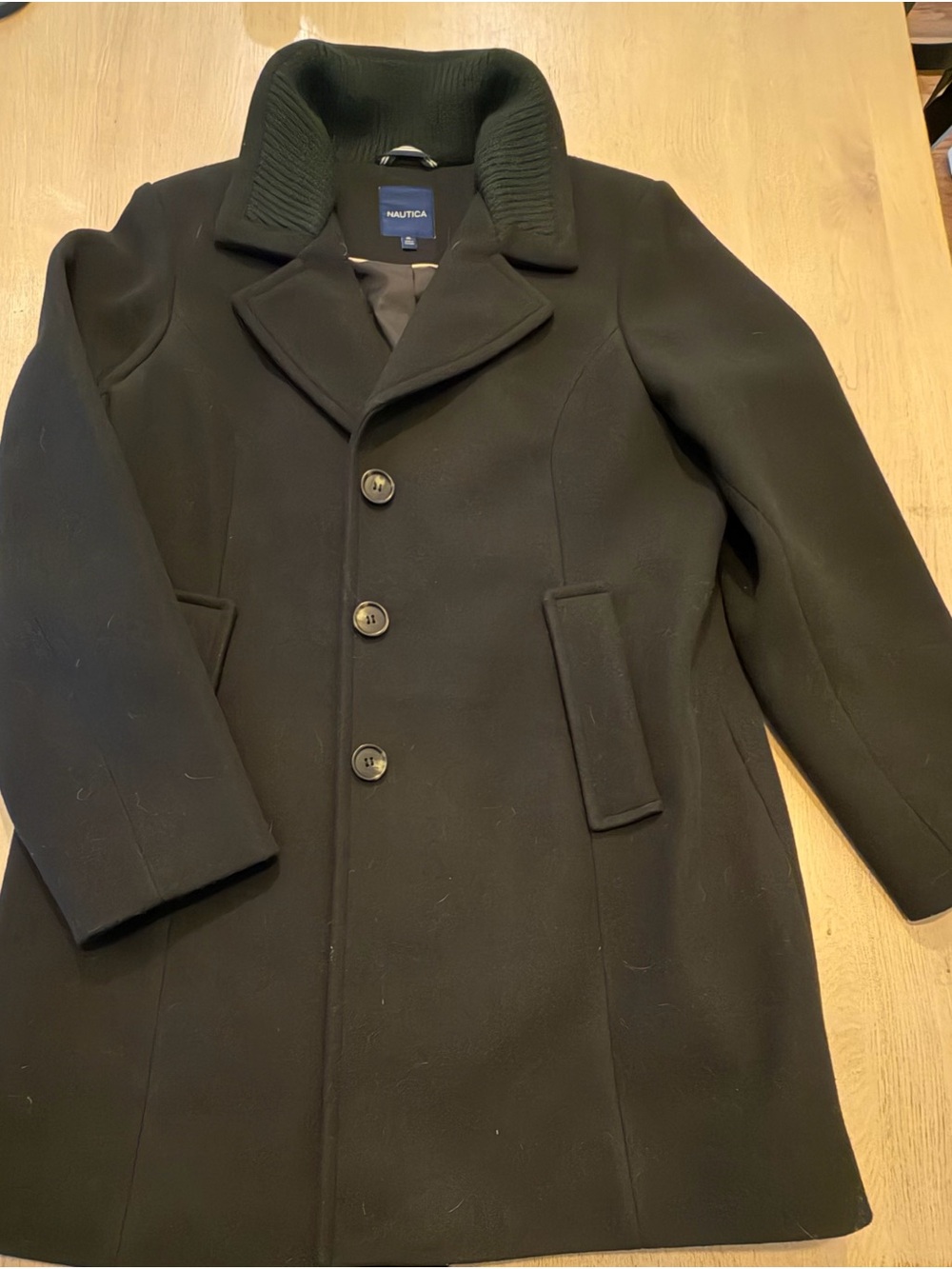 Nautica Black Wool-Blend Men's Peacoat with Ribbed Collar Size XL